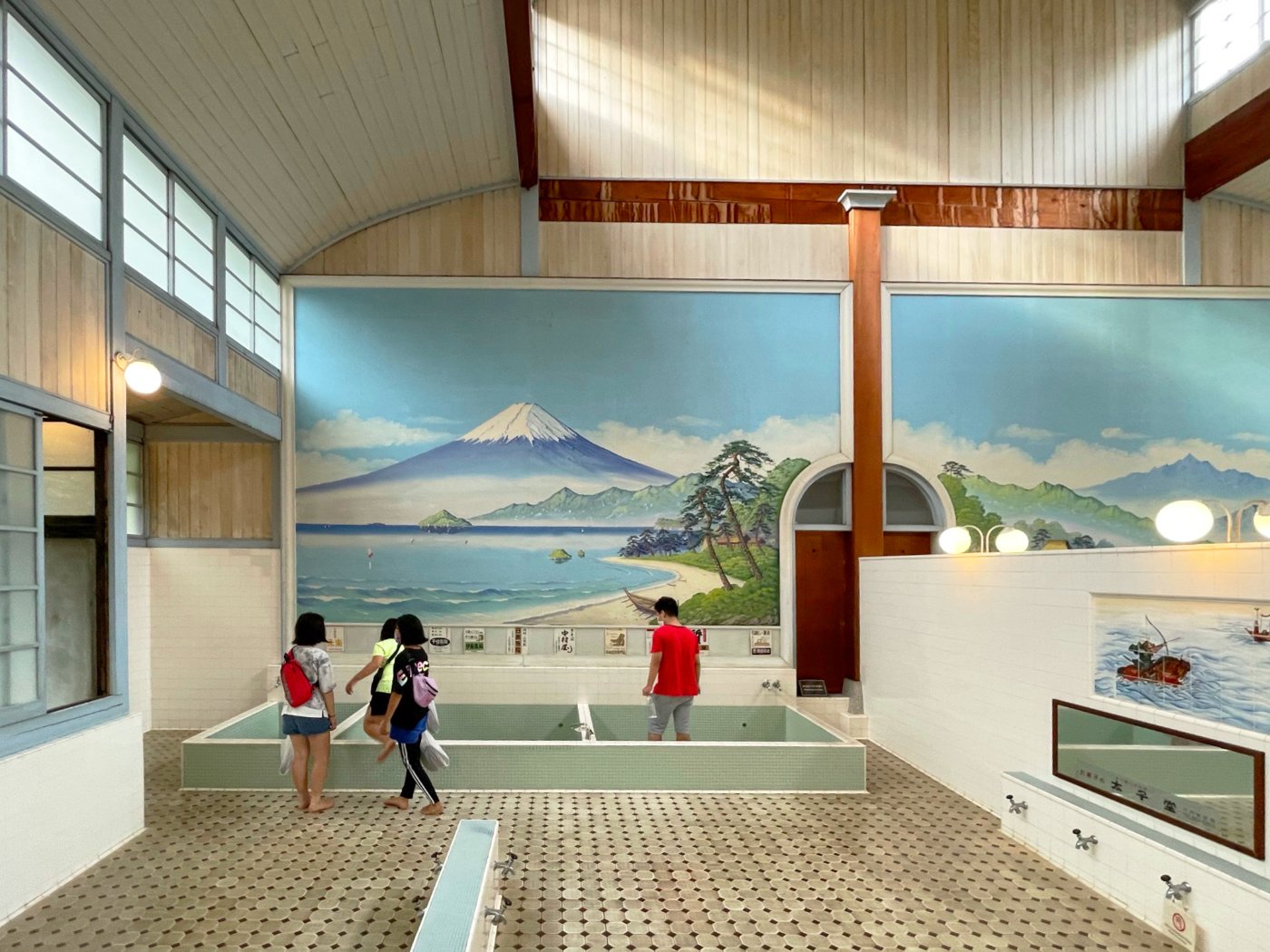 Interior of a modern Japanese sento bath hall