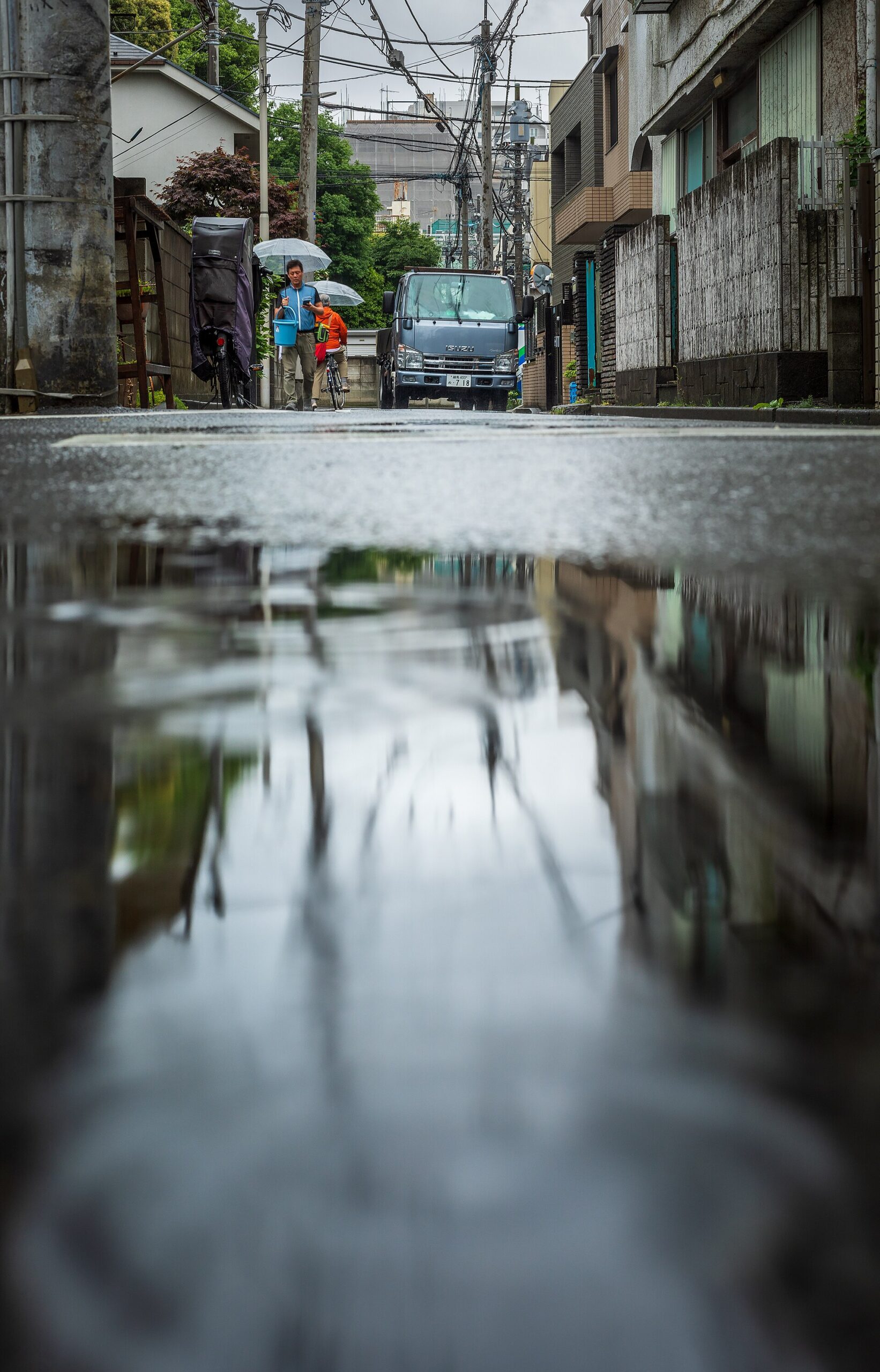 A wet street in Koenji-minami, south of Koenji Station